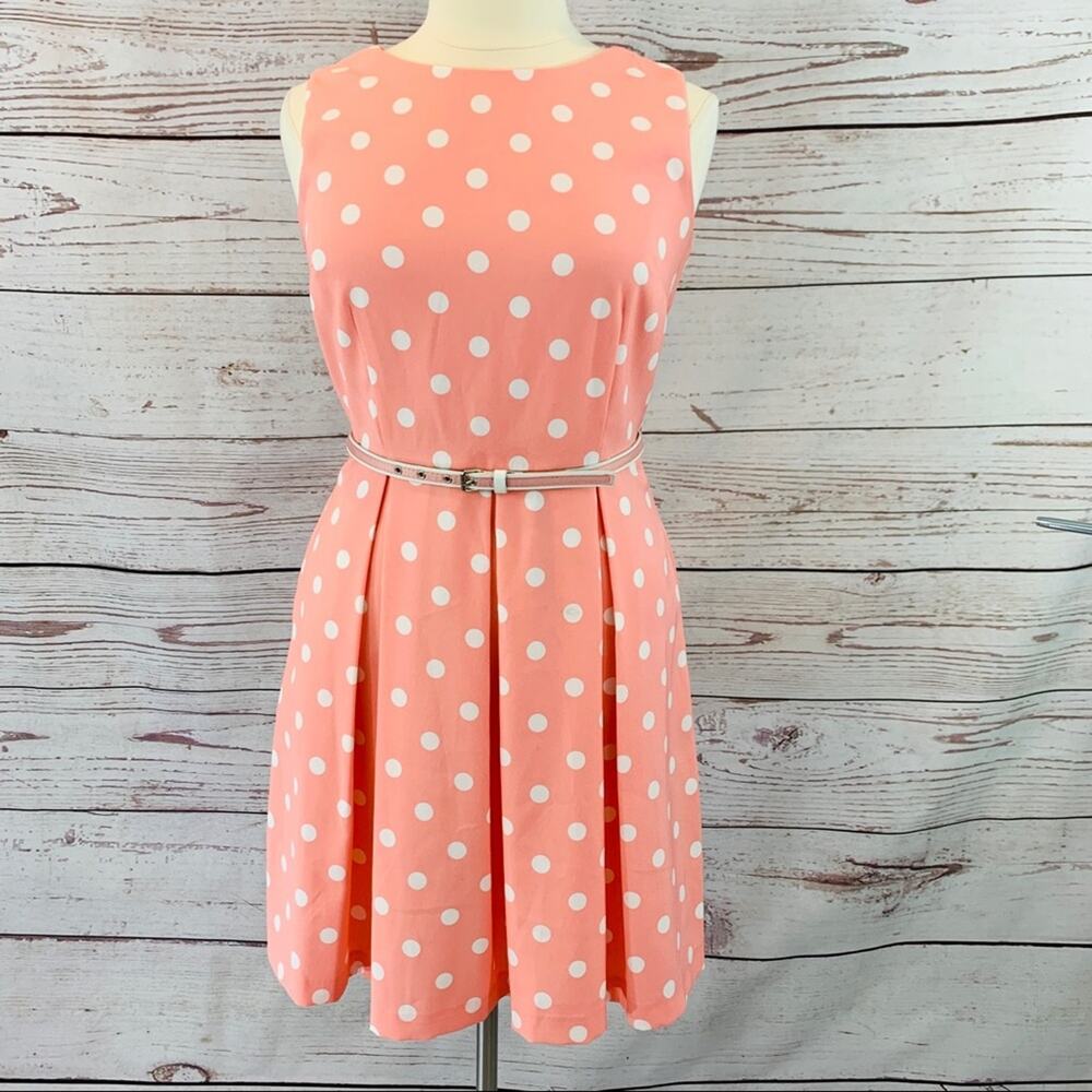 Madison Leigh peach and white dot with belt dress - Picture 1 of 12